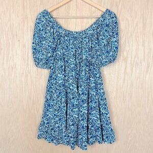 Wild Fable Blue Floral Off The Shoulder Puff Sleeve Mini Dress